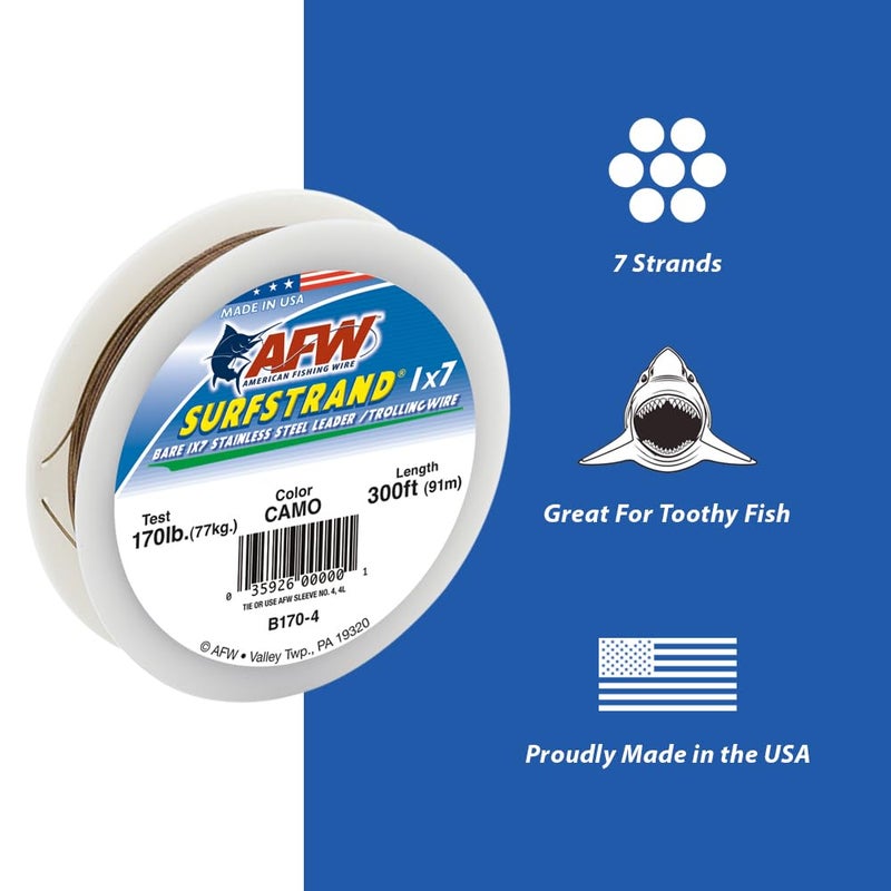 AFW American Fishing Wire Surfstrand, Bare 1x7 Stainless Steel Leader Wire, 60 lb Test, 0.021" Diameter, Bright, 30 ft - Image 5